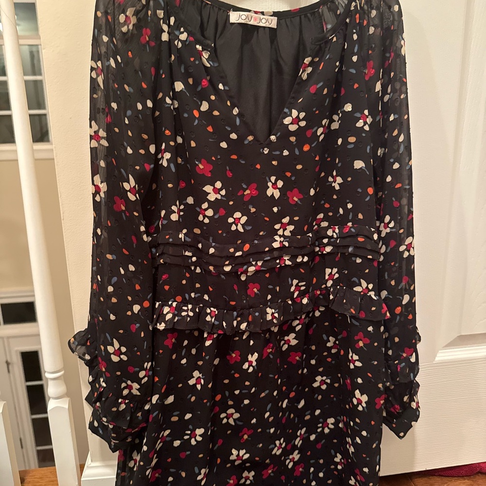 Joy Joy Black Floral Ruffle Dress